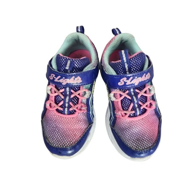 Skechers S-Lights Running Shoes Sneakers Purple Pink Baby Girls Size 7 - Picture 3 of 12